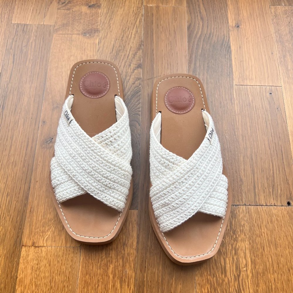 Chloe Crossover White and Leather Slide